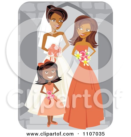 Clipart Happy Black Bride Posing With Her Maid Of Honor And Flower Girl - Royalty Free Vector Illustration by Amanda Kate