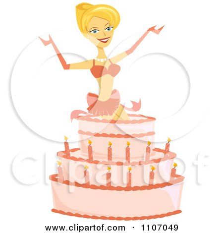 Clipart Sexy Woman Popping Out Of A Pink Birthday Cake - Royalty Free Vector Illustration by Amanda Kate