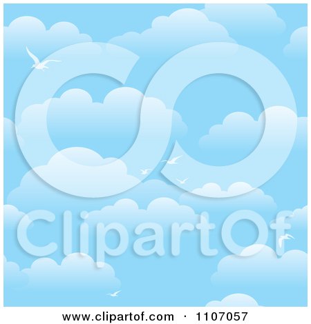 Clipart Blue Sky And Seagull Background With Puffy Clouds - Royalty Free Vector Illustration by Amanda Kate