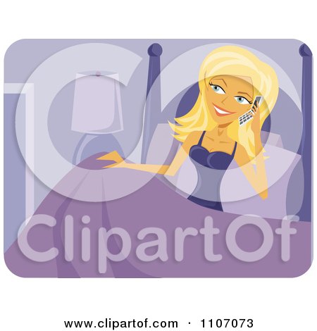 Clipart Woman Talking On Her Cell Phone And Climbing Into Bed - Royalty Free Vector Illustration by Amanda Kate