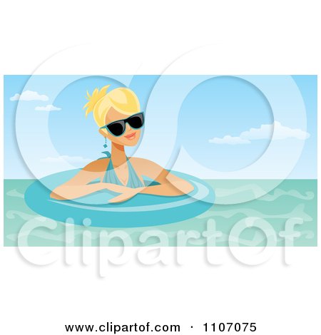 Clipart Blond Woman Wearing Shades And Floating In An Inner Tube - Royalty Free Vector Illustration by Amanda Kate