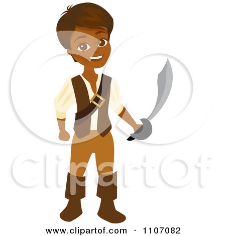 Clipart Happy Hispanic Pirate Boy Holding A Sword - Royalty Free Vector Illustration by Amanda Kate