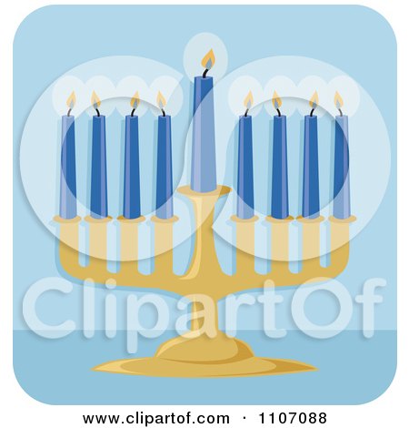 Clipart Chanukah Menorah With Blue Lit Candles - Royalty Free Vector Illustration by Amanda Kate