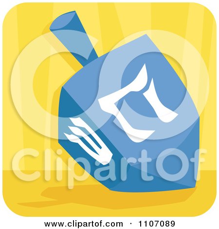 Clipart Hanukkah Dreidel Spinner Top Over Yellow Stripes - Royalty Free Vector Illustration by Amanda Kate
