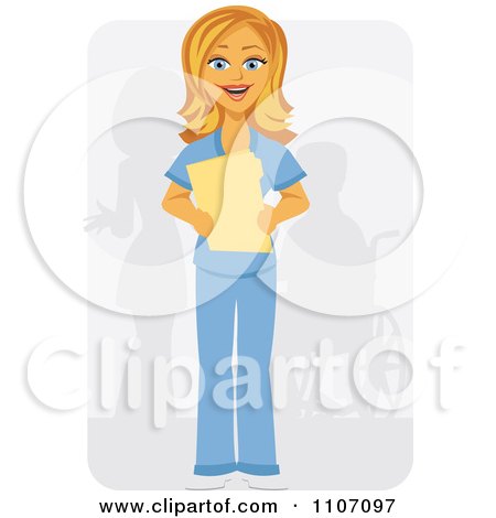 Clipart Friendly Blond Nurse Holding Medical Charts - Royalty Free Vector Illustration by Amanda Kate