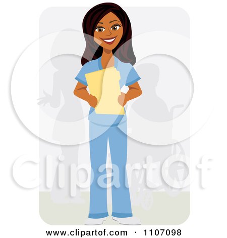 Clipart Happy Hispanic Nurse Holding Medical Charts - Royalty Free Vector Illustration by Amanda Kate