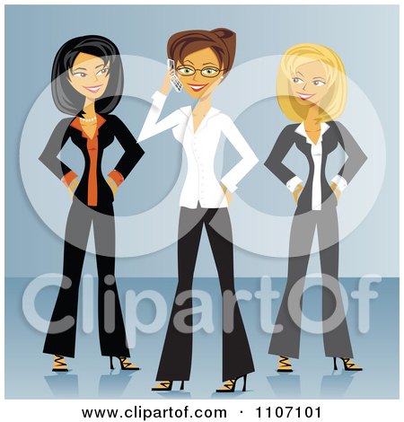 Clipart Three Diverse Business Women Over Blue - Royalty Free Vector Illustration by Amanda Kate