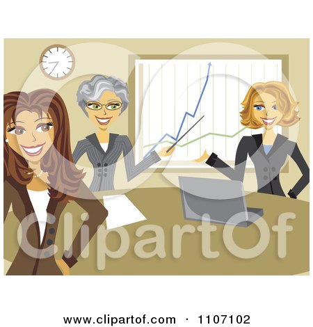 Clipart Business Women Discussing Company Growth In A Meeting - Royalty Free Vector Illustration by Amanda Kate