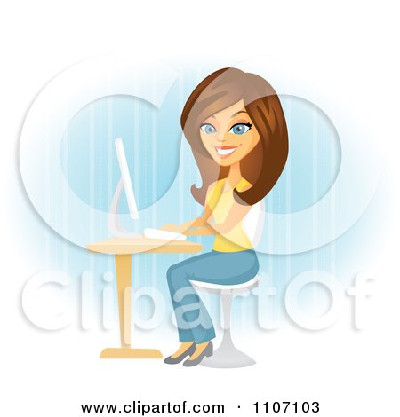 https://images.clipartof.com/small/1107103-Clipart-Happy-Brunette-Woman-Blogging-At-Her-Computer-Desk-Over-Blue-Royalty-Free-Vector-Illustration.jpg
