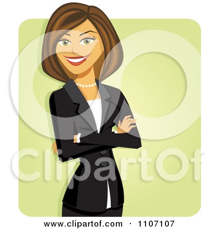 Clipart Happy Brunette Businesswoman With Folded Arms Over Green - Royalty Free Vector Illustration by Amanda Kate