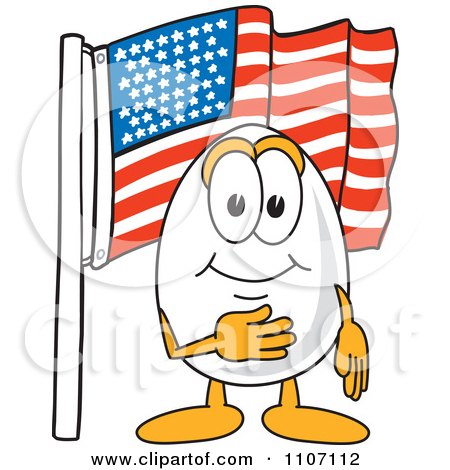 Clipart Egg Mascot Character Pledging Allegiance To The American Flag - Royalty Free Vector Illustration by Mascot Junction