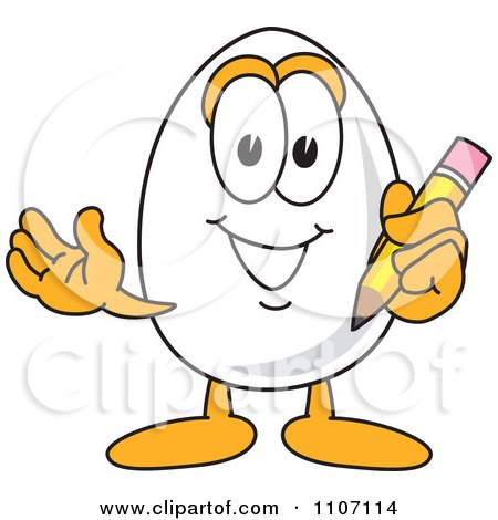 Clipart Egg Mascot Character Holding A Pencil - Royalty Free Vector Illustration by Mascot Junction