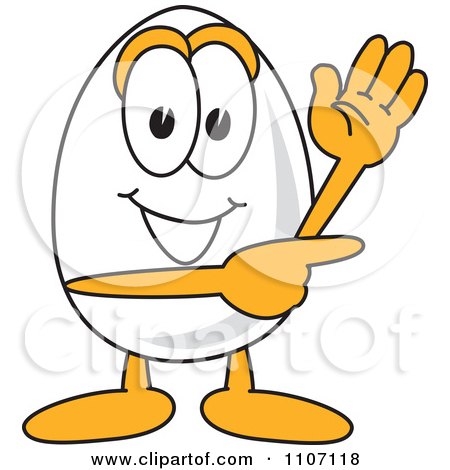 Clipart Egg Mascot Character Waving And Pointing - Royalty Free Vector Illustration by Mascot Junction