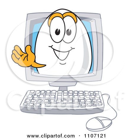 Clipart Egg Mascot Character Waving In A Computer Screen - Royalty Free Vector Illustration by Mascot Junction