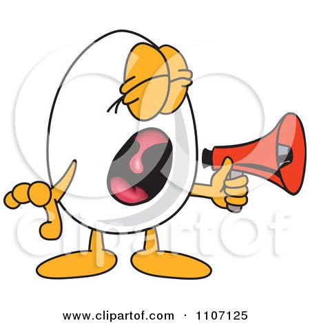 Clipart Egg Mascot Character Screaming Into A Megaphone - Royalty Free Vector Illustration by Mascot Junction