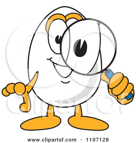 Clipart Egg Mascot Character Looking Through A Magnifying Glass - Royalty Free Vector Illustration by Mascot Junction