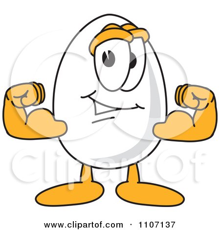 Clipart Egg Mascot Character Flexing His Bicep Muscles - Royalty Free Vector Illustration by Mascot Junction