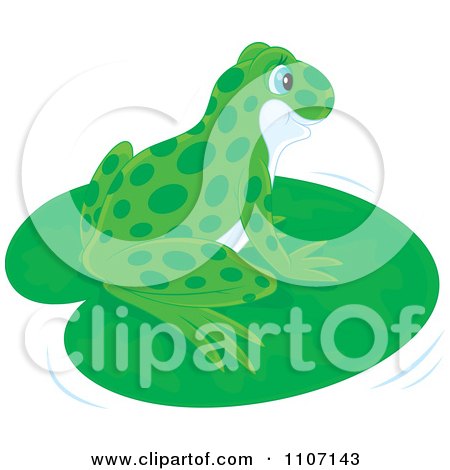 Clipart Cute Spotted Green Frog Resting On A Lily Pad - Royalty Free Vector Illustration by Alex Bannykh