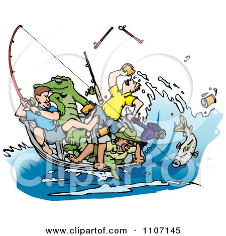 Drunk Men Fishing With An Alligator In The Boat And A Big Fish On A Hook  Posters, Art Prints by - Interior Wall Decor #1107145