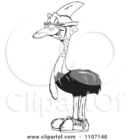 Clipart Black And White Cassowary Bird Wearing Sunglasses - Royalty Free Vector Illustration by Dennis Holmes Designs