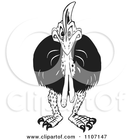 Clipart Black And White Angry Cassowary Bird - Royalty Free Vector Illustration by Dennis Holmes Designs