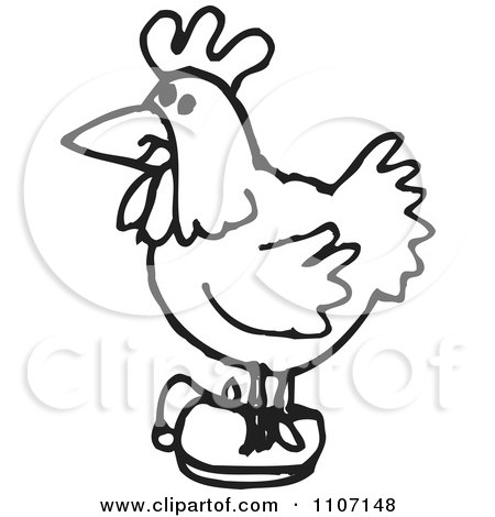 Clipart Black And White Chicken Wearing Shoes - Royalty Free Vector Illustration by Dennis Holmes Designs