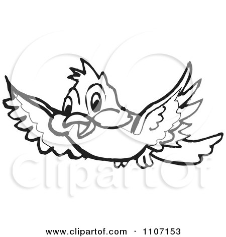Clipart Black And White Happy Bird Flying - Royalty Free Vector Illustration by Dennis Holmes Designs