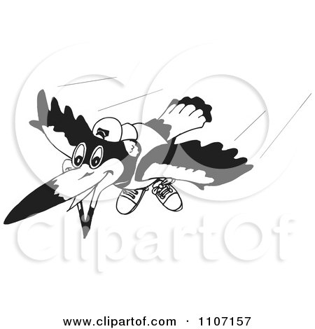 Clipart Black And White Magpie Bird Flying 2 - Royalty Free Vector Illustration by Dennis Holmes Designs