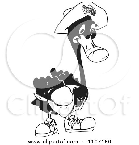 Clipart Black And White Swan Wearing A Hat And Sneakers - Royalty Free Vector Illustration by Dennis Holmes Designs