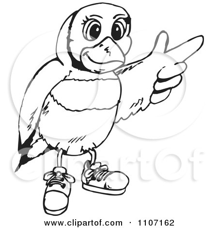 Clipart Black And White Gouldian Finch Wearing Shoes And Pointing - Royalty Free Vector Illustration by Dennis Holmes Designs