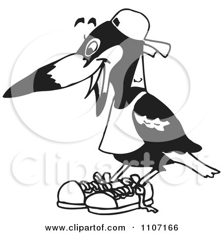 Clipart Black And White Magpie Bird Wearing A Hat Shirt And Shoes - Royalty Free Vector Illustration by Dennis Holmes Designs