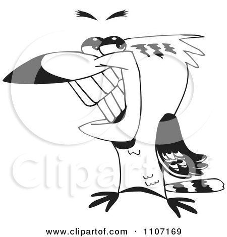 Clipart Black And White Kookaburra Bird Grinning - Royalty Free Vector Illustration by Dennis Holmes Designs