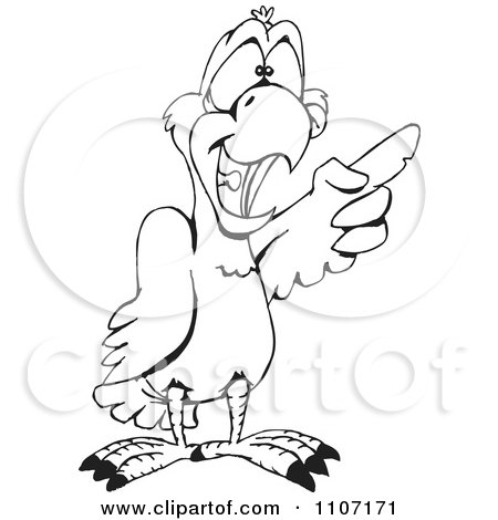 Clipart Black And White Eclectus Parrot Pointing - Royalty Free Vector Illustration by Dennis Holmes Designs
