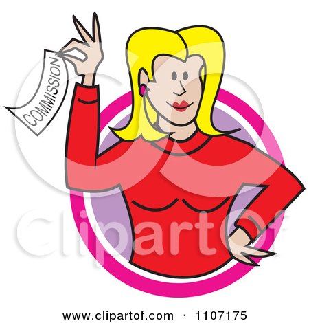 Clipart Successful Blond Realtor Woman Holding A Commission - Royalty Free Vector Illustration by Andy Nortnik