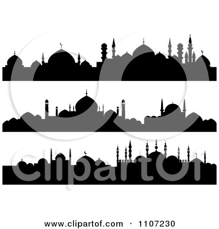 Clipart Black And White Silhouetted Mosque Banners - Royalty Free Vector Illustration by Vector Tradition SM