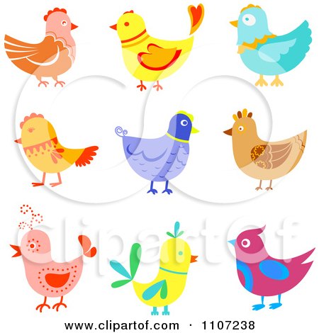 Clipart Colorful Chickens Hens And Birds - Royalty Free Vector Illustration by Vector Tradition SM