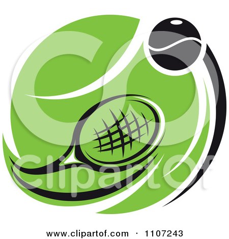 Clipart Tennis Racket And Ball Over A Green Court - Royalty Free Vector Illustration by Vector Tradition SM