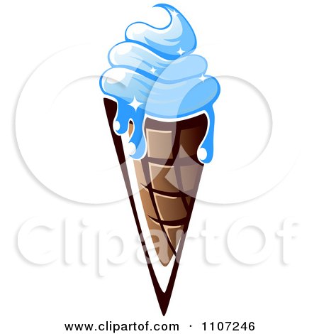 Clipart Melting Blue Frozen Yogurt Ice Cream Waffle Cone - Royalty Free Vector Illustration by Vector Tradition SM