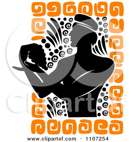 Clipart Silhouetted Greek Man Holding Grapes With Black And Orange Designs - Royalty Free Vector Illustration by Vector Tradition SM