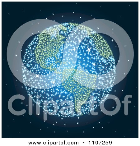 Clipart Blue And Green Fireworks Exploding With A Globe Visual In A Night Sky - Royalty Free Vector Illustration by Amanda Kate