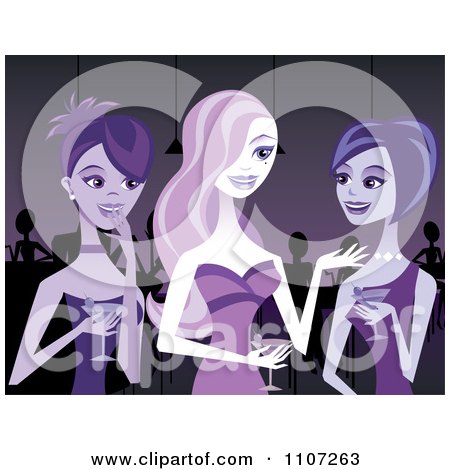 Clipart Beautiful Women Gossiping Over Martinis In A Night Club With Purple Lighting - Royalty Free Vector Illustration by Amanda Kate