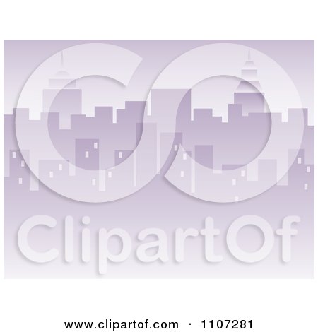 Clipart Purple City Skyline Background With Highrises And Skyscrapers - Royalty Free Vector Illustration by Amanda Kate