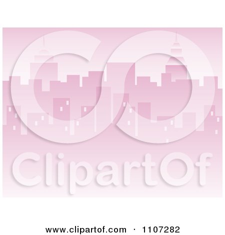 Clipart Pink City Skyline Background With Highrises And Skyscrapers - Royalty Free Vector Illustration by Amanda Kate