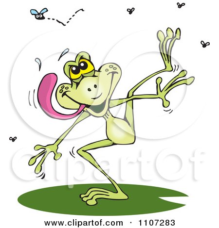 Clipart Hungry Green Frog Trying To Catch Flies - Royalty Free Vector Illustration by Dennis Holmes Designs