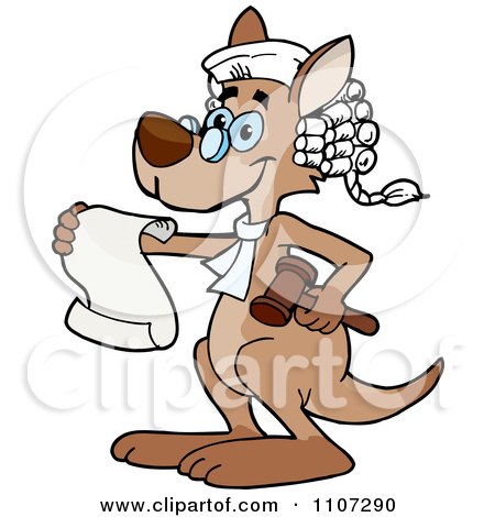 Clipart Kangaroo Judge Wearing A Wig Holding A Gavel And Reading A Document - Royalty Free Vector Illustration by Dennis Holmes Designs