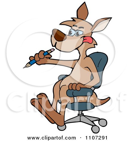 Clipart  Kangaroo Sitting In A Chair And Holding A Pencil While Working On A Project - Royalty Free Vector Illustration by Dennis Holmes Designs
