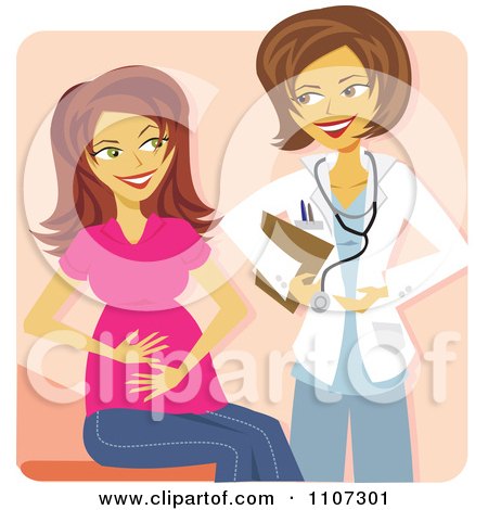 Clipart Happy Pregnant Woman Talking With Her Doctor - Royalty Free Vector Illustration by Amanda Kate