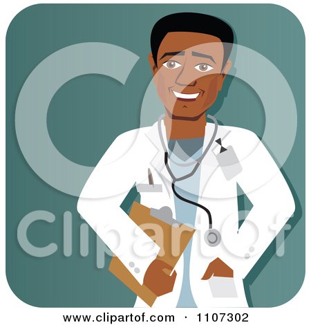 Clipart Happy Black Male Doctor Over Teal - Royalty Free Vector Illustration by Amanda Kate