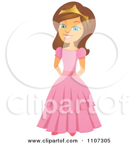Clipart Happy Princess Girl With Her Hands Behind Her Back - Royalty Free Vector Illustration by Amanda Kate