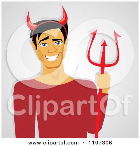 Clipart Grinning He Devil With Horns And A Trident - Royalty Free Vector Illustration by Amanda Kate